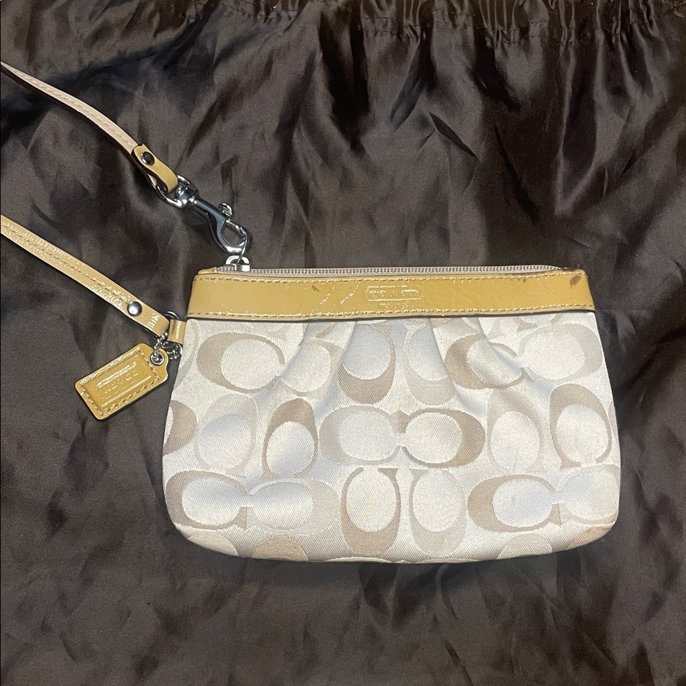 Coach Beige and Cream Signature Wristlet